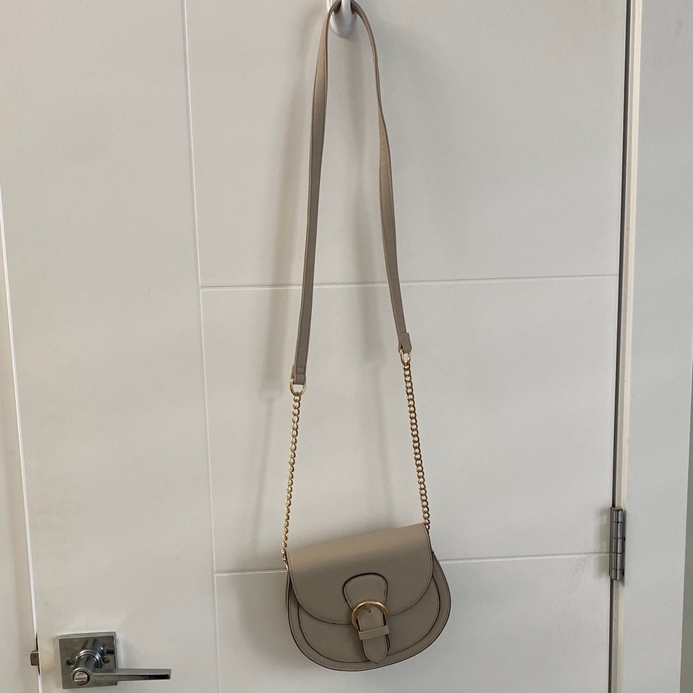 Ardene Beige Crossbody Bag with Gold Accents